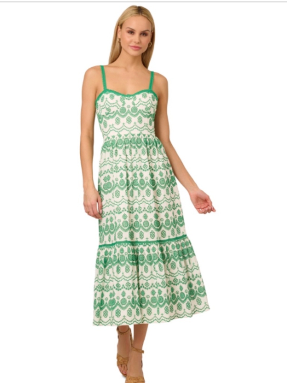Romantic MIDI dress from Adrianna by Adrianna Papell Size 12 Green & White NWT